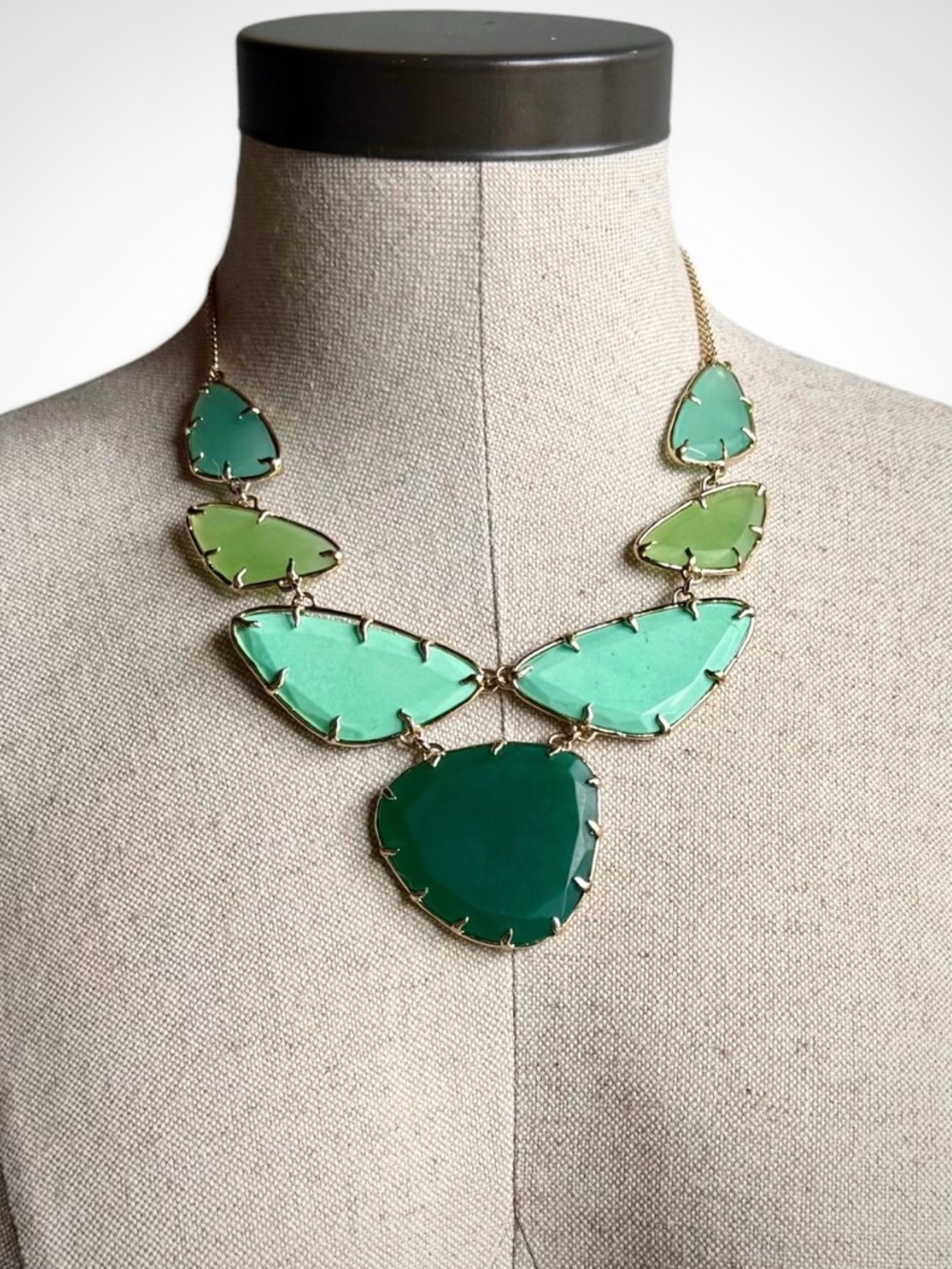 Vintage Kendra Scott Green Marisol Necklace Gold Plated Bib Statement Retired